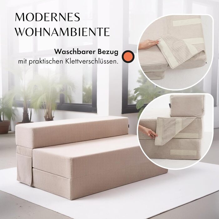 Вельветовий диван Розкладний диван-ліжко шириною 120 см, розкладний диван-ліжко та гостьовий матрац для 2 осіб, розкладний диван-ліжко Надзвичайно товстий 19 см та комфортний рівень жорсткості H3 Ідеально підходить для гостей та щоденного використання Пер