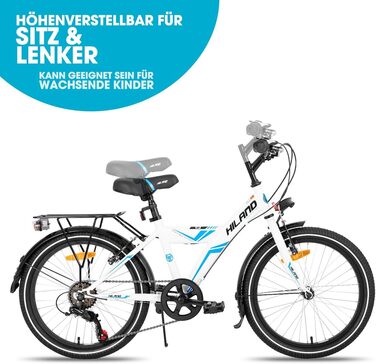 Дитячий гірський велосипед HILAND 20-24 дюйми з 6-швидкісними передачами, MTB для хлопчиків та дівчаток з підніжкою, чорно-білий велосипед білий - 20 дюймів 20 дюймів