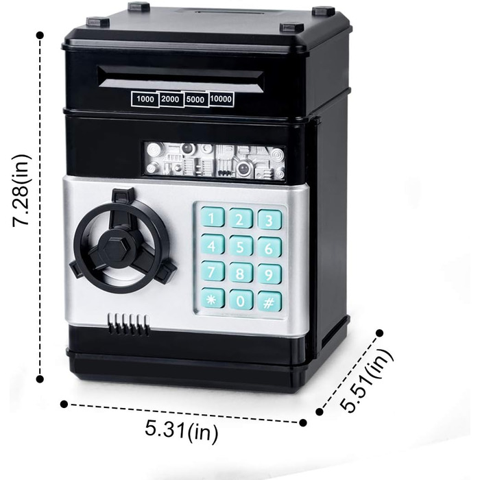 Скарбничка купюри Електронні гроші Банк Скарбничка, Скарбничка Скарбничка Банкомат Скарбничка Дитяча Цифровий Банкомат Скарбнички з лічильником, Подарунки на День Народження для 5-12 років Хлопчик (Чорний)