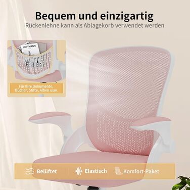 Ергономічне офісне крісло naspaluro, стілець для роботи з підлокітниками, що складаються на 90, унікальна поперекова підтримка, дихаюча сітчаста оббивка для домашнього офісу, кабінет, рожевий (без підголівника)