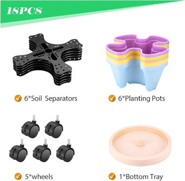 Вежа для рослин WADEO з горщиками, що штабелюються, вертикальний сад з 6 ярусами, горщик для полуниці, трав, квітів та овочів, що штабелюється, економія місця до 12 рослин (різнокольоровий)