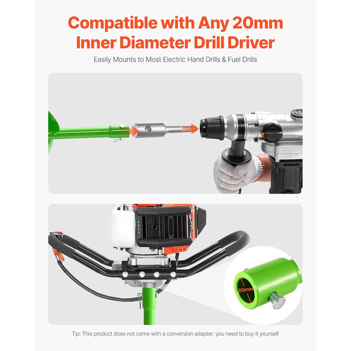 Бур для земляних робіт для дриля, Ø 15x80 см, сумісний з дрилями з внутрішнім діаметром 20 мм, бур для копання ям, садовий бур, насадки для буріння стовпчиків для саду, огорож та міні-екскаваторів