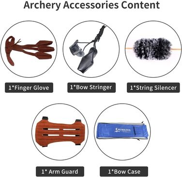 Професійний мисливський рекурсивний лук Huntingdoor 13–23 кг – для дорослих та початківців, для правшів, з аксесуарами та захистом для руки