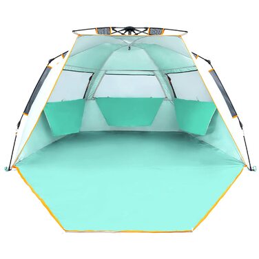 Пляжний намет WolfWise з функцією швидкого встановлення для 3-4 осіб захист від ультрафіолету 50, водовідштовхувальний, приватний простір із дверима на блискавці та сітчастими вікнами, портативний пляжний намет для сім&39ї та кемпінгу, м&39ятно-зелений, 3