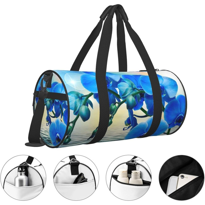 Спортивна сумка для подорожей з елегантним орхідейним принтом, чорна, універсальний розмір