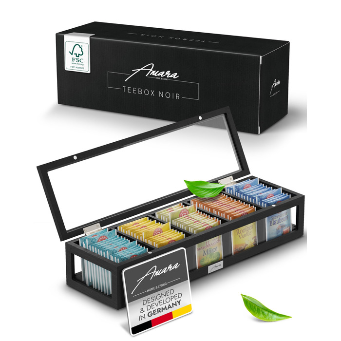 Органайзер для чайних пакетиків Amara Home & Living для шухляди, шафи, кухні та комори (на 75 чайних пакетиків) - Прозорі чайні коробки для зберігання - Коробка для зберігання як чайна скриня, контейнер для чаю та чайна полиця