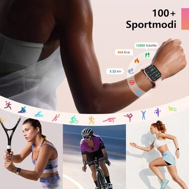 Жіночий смарт-годинник із функцією телефону, вбудованою Alexa, фітнес-годинник 1,8 дюйма з монітором серцевого ритму, SpO2, сну, стресу, понад 100 спортивних режимів, водонепроникний годинник IP68 для Android та iOS (рожевий)