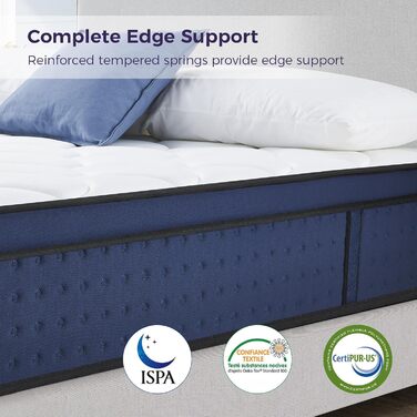 Маленький двоспальний матрац, гібридний матрац 30,5 см для зняття тиску, дихаюча піна з індивідуальним пружинним блоком, маленьке двоспальне ліжко середньої жорсткості, піна з ефектом пам&39яті колекції Navyx, пружинний блок, Маленьке двоспальне ліжко (12