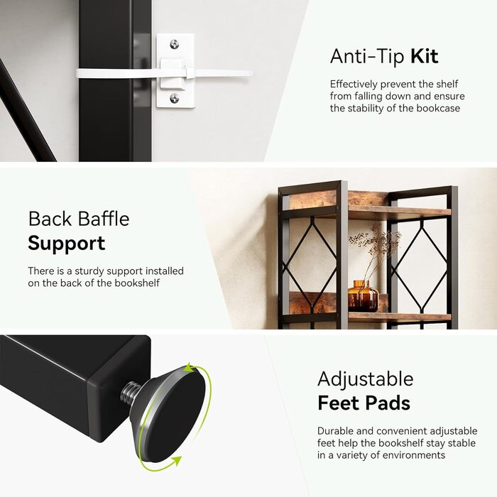 Ярусна книжкова полиця LITTLE TREE, полиця на одному місці, окремостояча полиця, вітальня, спальня, кабінет, 35 x 35 x 200 см, промисловий дизайн, вінтажний коричнево-чорний, 7-