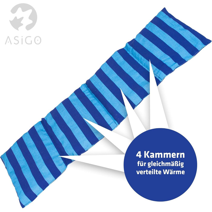 Подушка з вишневих кісточок, підходить для мікрохвильової печі та духовки - Синя в смужки та цятки Ручна робота Зроблено в Німеччині Приблизно 20 x 60 см Бавовна OEKO-TEX Зернова подушка для шиї та спини