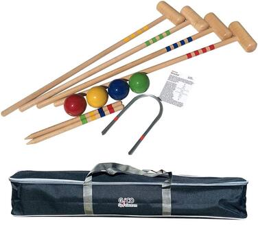Набір для крокету GICO високої якості для 4 гравців у футлярі для перенесення - довжина молотка 80 см - якість ЄС - 3224