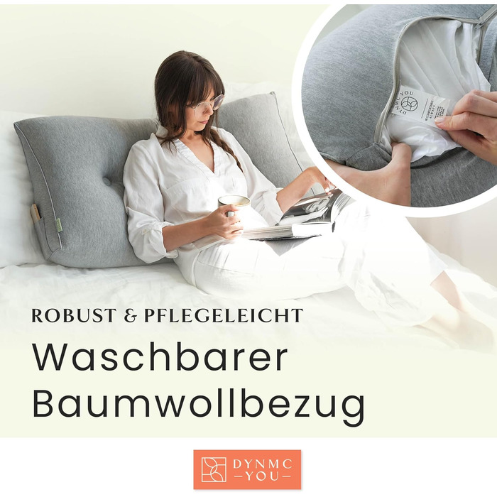 Зручна подушка для спини DYNMC you, бавовняний вигляд, 90 см, Oeko-TEX, сучасна клиноподібна подушка для ліжка, набивка середньої жорсткості - ідеально підходить як подушка для читання, настінна подушка, спинка - преміальне узголів&39я ліжка