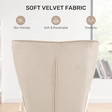 Крісло, диван для вітальні, сучасне крісло-гойдалка, реклайнер з металевими ніжками, оксамит, для вітальні/спальні, до 150 кг (кремовий, з підставкою для ніг) з підставкою для ніг, кремовий