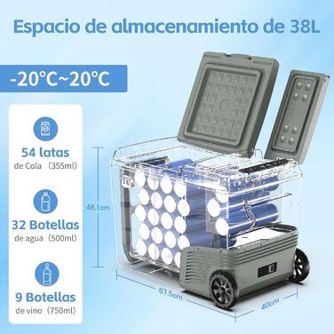Портативний електричний холодильник, 38 л, подвійна зона охолодження, портативний, 12 В / 24 В постійного струму 100 240 Вольт змі