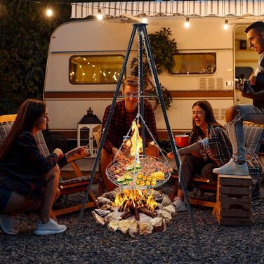 Набір для грилю та приготування на відкритому повітрі штатив-тринога з телескопічною конструкцією, решітка для грилю, гак для підвішування, велика площа для приготування