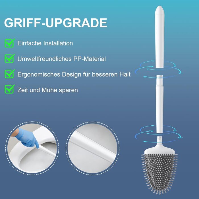 Силіконова щітка для унітазу Waretary, тримач для щітки та унітазу, м'яка та гнучка щітка для унітазу з довгою ручкою, швидковисих
