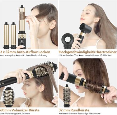 В 1 фен-щітка та стайлер для волосся, 110 000 об/хв високошвидкісний фен з негативними іонами, швидке висихання, набір щіток з теп