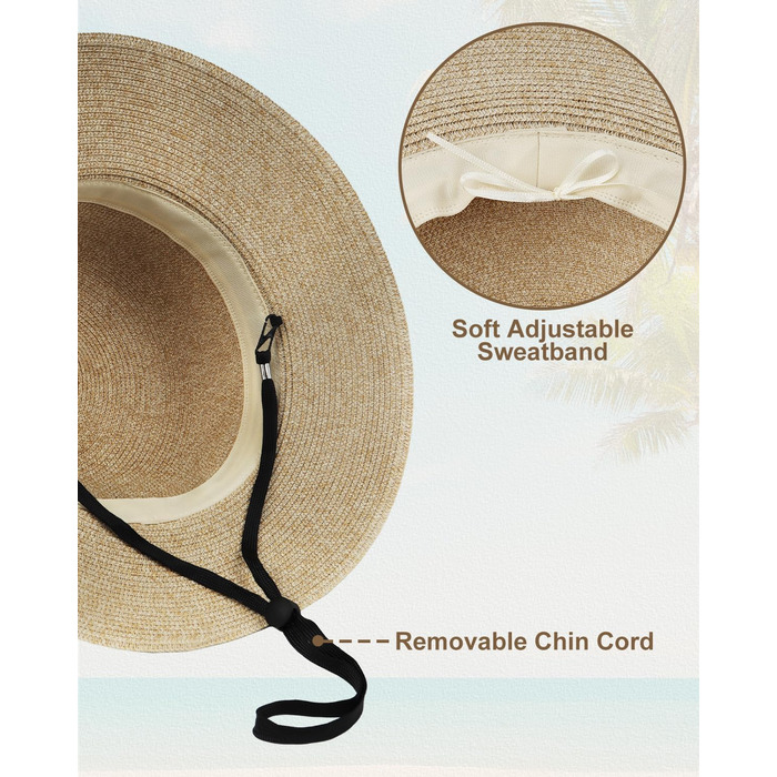 Солом&39яний капелюх Zylioo S/M/L/XL/XXL для жінок, солом&39яний пляжний капелюх із широкими полями, літній капелюх із захистом від ультрафіолету, розмір S, широкі поля - хакі