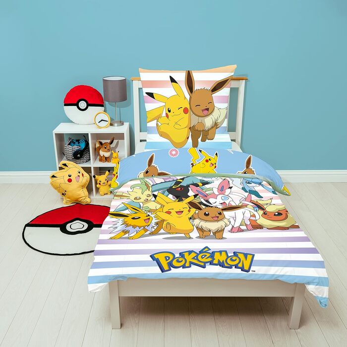 Комплект постільної білизни Pokemon 2 шт. - 135x200 см подушка 80x80 см - Покемон Пікачу світло-блакитний - дитяча постільна білиз