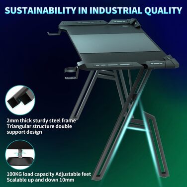 Ігровий стіл Storeo Imp, 140 x 60 см, МДФ / сталь / вуглецеве волокно, чорний