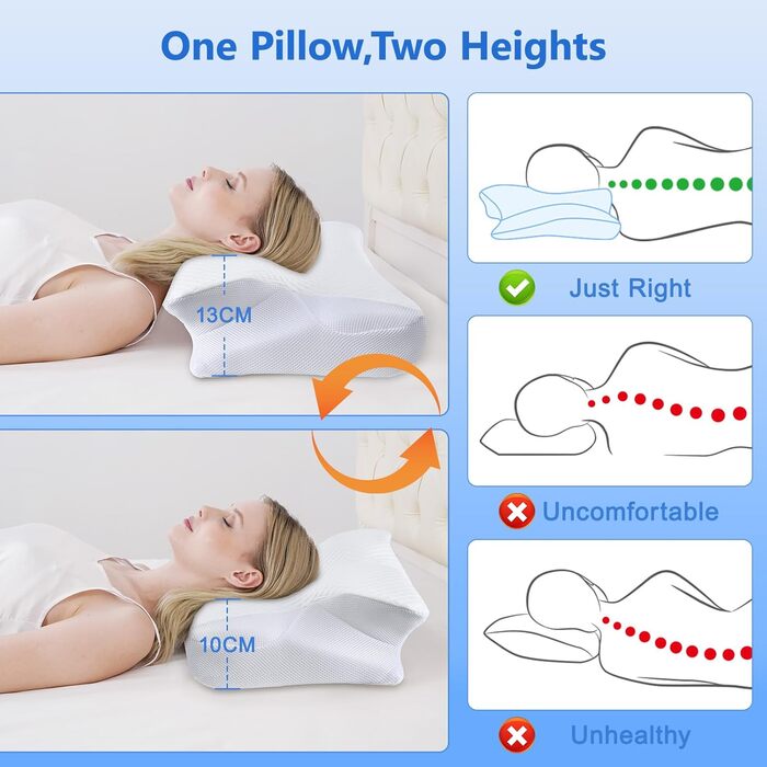 Подушка для шиї Teemour, подушка з піни з ефектом пам&39яті, подушка для сну на боці, спині та животі - подушка для сну на боці з підтримкою шиї, дихаюча та знімна (біла)
