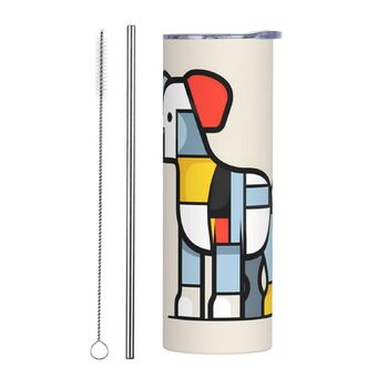 Кухоль з прямою трубочкою, дизайн абстракціонізм Мондріана, дрібний анімалістичний принт, дорожній кухоль, підходить для кемпінгу, офісу та дому, 590 мл