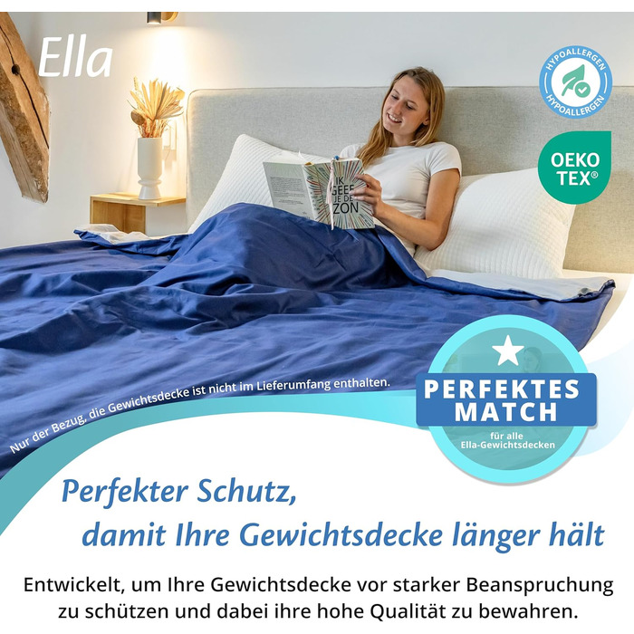 Підковдра Ella для обтяженої ковдри 135x200 см Виготовлена зі 100 бавовни - Підходить для обтяжених ковдр вагою 7 кг та 9 кг Темно-синя 135x200 см