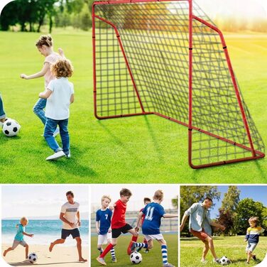 Дитячі футбольні ворота, переносні сталеві ворота з сіткою та кріпленнями до землі, футбольні ворота для дітей у саду та тренувань на свіжому повітрі, стійкі до атмосферних впливів та стійкі, червоні, 240 x 150 x 90 см