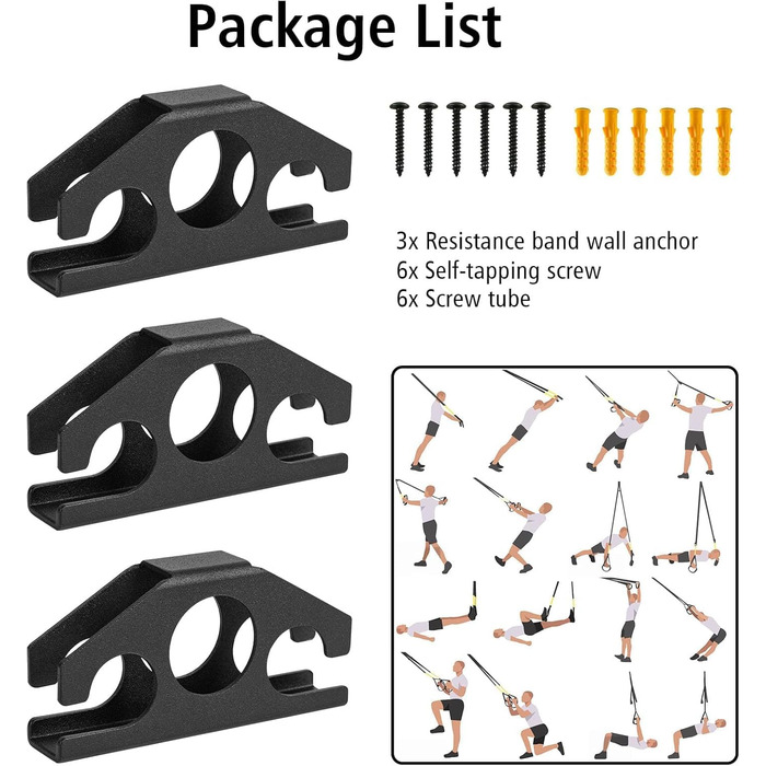 Настінні анкери для еспандерів - компактні настінні анкери для домашнього спортзалу, силових тренувань, фізичної терапії, фітнесу з монтажними гвинтами, 3 шт.