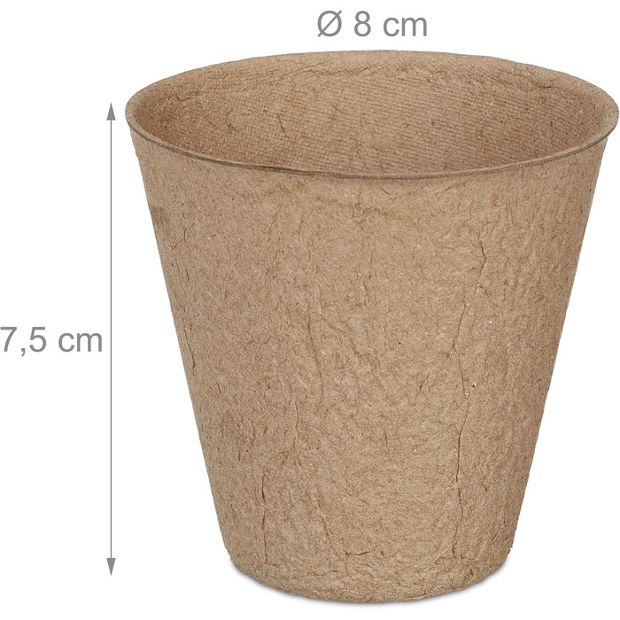 Біорозкладних горщиків для розсади, целюлозні горщики для насіння, ВxГ 7,5 x 8 см, круглі контейнери для розсади, маленькі, натуральні, 600
