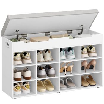 Лавка для взуття Hzuaneri, полиця для взуття із сидінням, лавка для зберігання, 12 відділень, знімні полиці, підходить для вітальні, коридору, входу, 30 x 100 x 55 см, білий SB53503GY