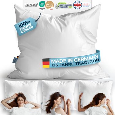 Пухова подушка Glckstoff 80x80 Зроблено в Німеччині - Високоякісна подушка зі 100 пуху та пера - Ергономічна 3-камерна пухова подушка - Подушка для ліжка - Пухова подушка - Подушка з пір&39яним наповнювачем 80x80 см, комплект з 1 предмета