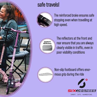 Алюмінієвий самокат Six Degrees зі складним механізмом, підставкою, 205 мм TEST WINNER, ABEC 7, регульований по висоті, протестова