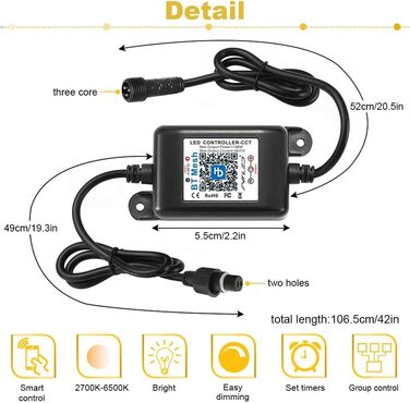 Подовжувачів 3M для світлодіодних ліхтарів RGB, водонепроникний IP67 (контролер колірної температури Bluetooth, 3-контактний), 5