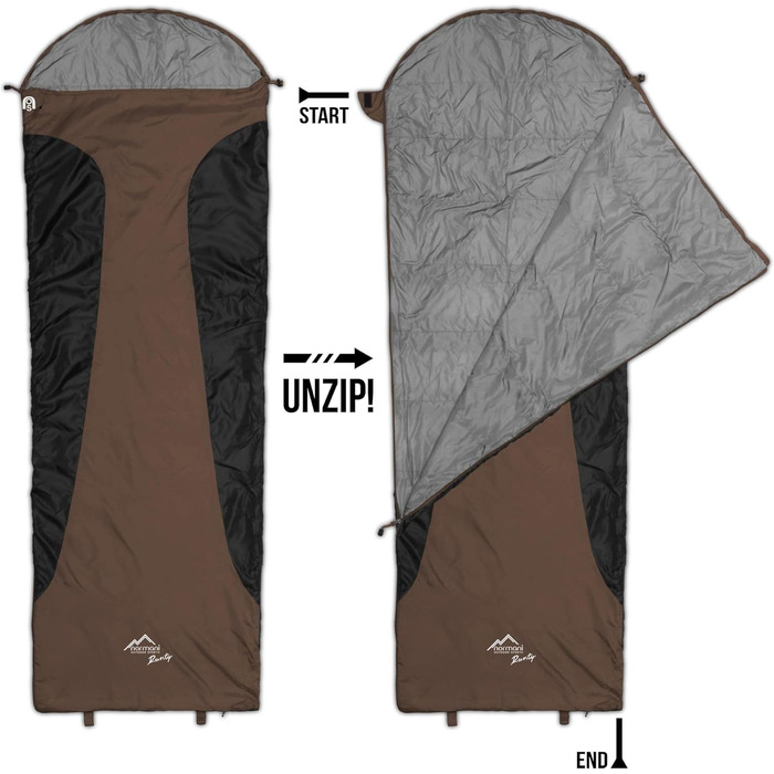 Ультралегкий спальний мішок normani Runty КОМПАКТНИЙ РОЗМІР Наповнювач з 3D мікрофібри Microtech, водонепроникний літній спальний мішок коричневого кольору 210 см x 75 см x 60 см (правий)