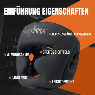 Головний убір MaxxMMA з повним покриттям, боксерський, ММА, тренувальний, кікбоксинг, спаринг, карате, тхеквондо, розмір L, чорний