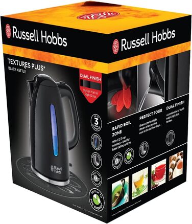 Чайник Russell Hobbs 1,7 л, 2400 Вт, синє світлодіодне підсвічування Textures (функція швидкого закипання, знімний фільтр від наки