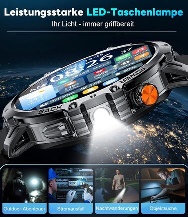 Розумний годинник LIGE Military для чоловіків (3 ремінці) - 1000 мАг/1,85 дюйма HD великий сенсорний екран/світлодіодна підсвітка, фітнес-годинник з понад 110 спортивними режимами, відстеження серцевого ритму/сну, спортивний годинник для iOS/Android, наси