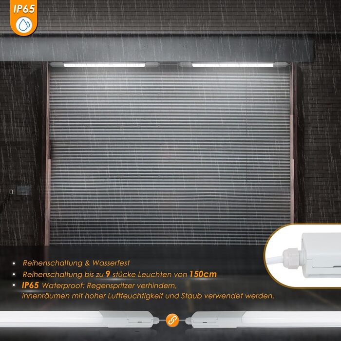 Світлодіодна лампа Allesin Damp Proof Light 36 Вт 4300LM, холодний білий підвальний світильник серії 6500k Водонепроникна лампа для майстерні IP65 Світлодіодна трубка Освітлювальний прилад для складу у вологих приміщеннях (упаковка 3, 150 см)