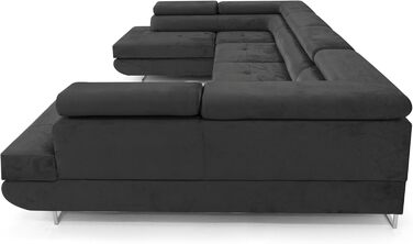 Кутовий диван зі сном Великий PASTI U-подібної форми, диван-ліжко з відділенням для зберігання речей, 3-місний кутовий диван, диван-ліжко для вітальні, великий диван-ліжко з функцією сну (темно-сірий)