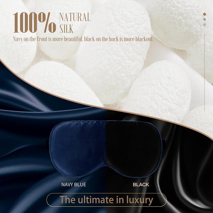 Шовкова маска для сну BLSSNZ, м'яка, дихаюча, органічна, з натурального шовку шовковиці, непрозора, з регульованими ремінцями (тем