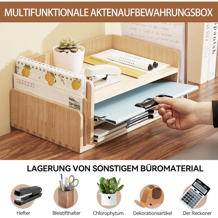 Дерев&39яний органайзер для столу KIRIGEN, папка та лоток для листів, пошти та документів, 3-рівневий офісний органайзер, сортувальник листів, тримач для телефону, лоток для файлів з натурального дерева, натуральний колір