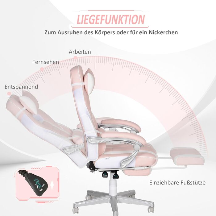 Геймерське крісло Tidyard з підставкою для ніг, регульована висота 48-55,5 см, поворотне, подушки для шиї та попереку, спинка до 150, для домашнього офісу, ігрової кімнати