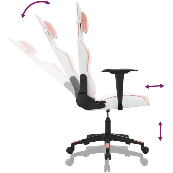Ігрове крісло, біла та рожева штучна шкіра, офісне крісло, ігрове крісло, обертове крісло, стілець для столу - 3143696