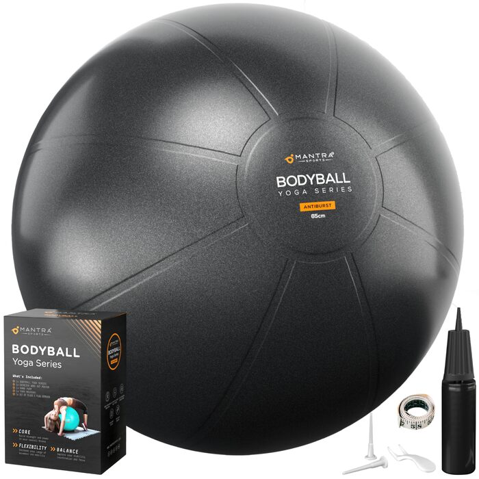 Гімнастичний м&39яч MANTRA SPORTS м&39яч для сидіння з антилопою, балансувальний м&39яч для вагітних та йоги м&39яч для пілатесу для офісу та тренування спини з насосом, чорний, розмір L (для зросту 1,61 м 1,78 м)