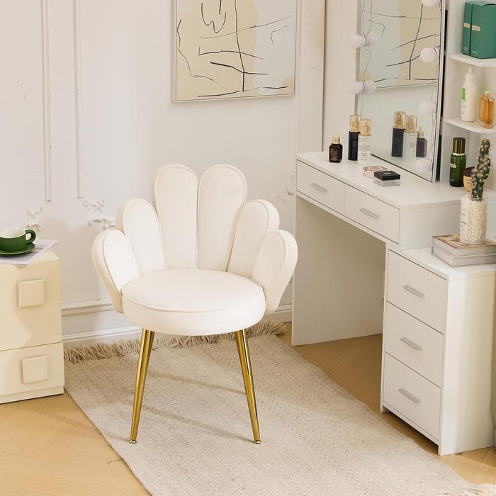 Крісло-туалетний столик зі спинкою у формі пелюсток, крісло для вітальні, крісло для читання з подушкою-бантом (біле)