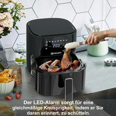 Аерофритюрниця Wellent 4.3 л з оглядовим вікном, фритюрниця для фритюрниці з сенсорним екраном, 8 функцій приготування, можна мити в посудомийній машині, енергозбереження, без олії та приготування з низьким вмістом жиру 4.3 л