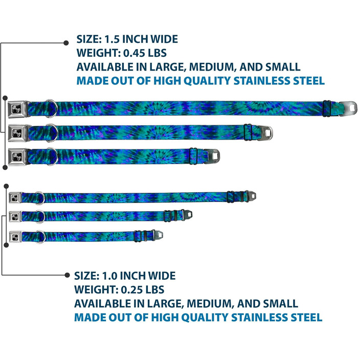 Нашийник для собак із застібкою, Зелений/Синій/Фіолетовий, Ширина 2.5 см - Підходить для обхвату шиї 38-66 см - Великий розмір, Багатокольоровий