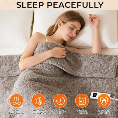 Електрична ковдра з підігрівом TLGREEN з автоматичним вимиканням, імітація овчини, двостороння надзвичайно пухнаста електрична ковдра з підігрівом, 130x180 см, 9 налаштувань нагріву, таймер, затишна ковдра, можна прати для дивана, софи, офісу, домашнього 