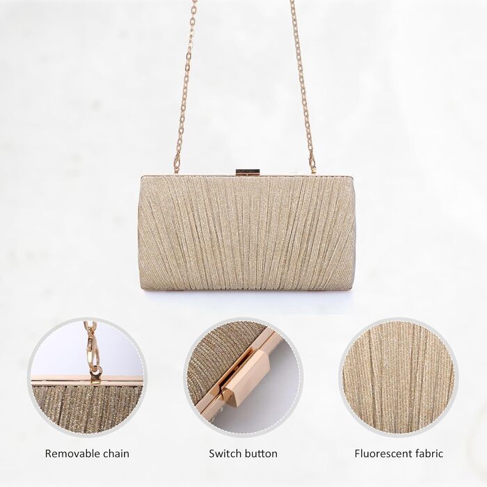 Золотий клатч для вечірок та свят жіноча сумочка з плісе та ланцюжком